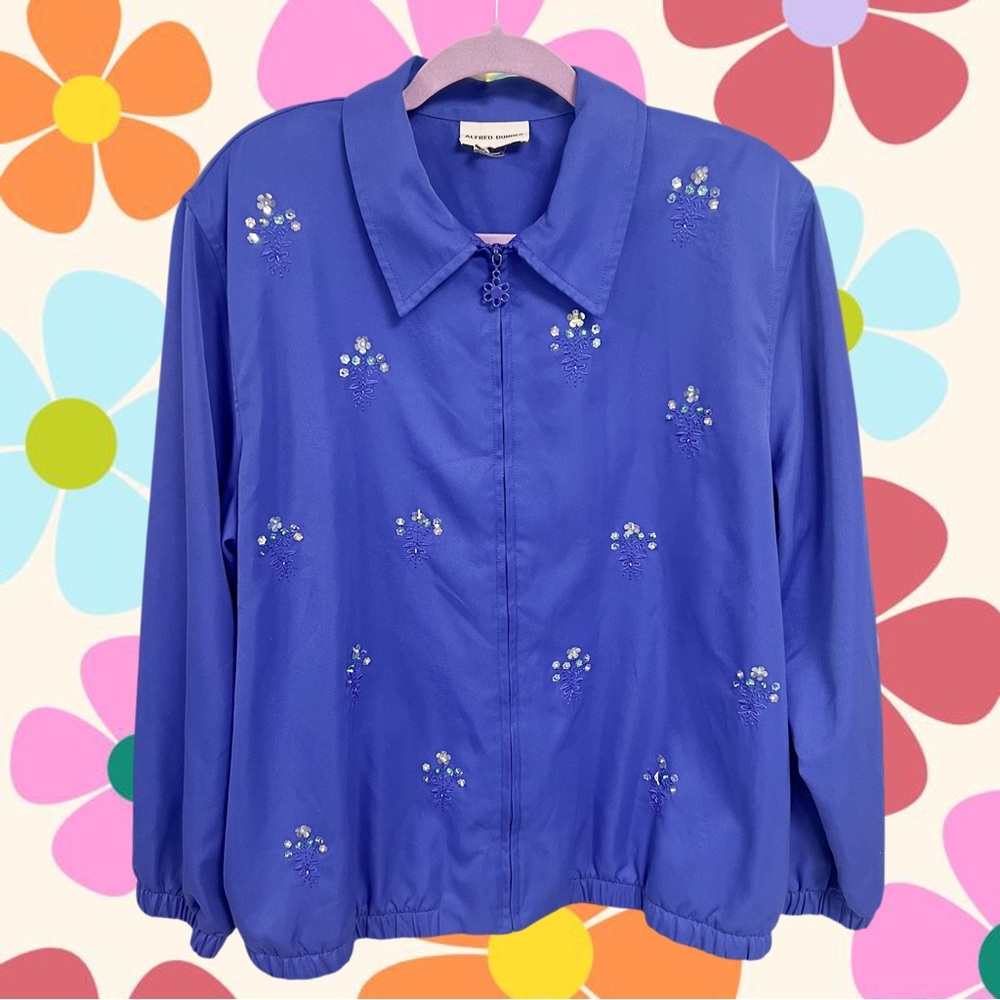Vintage Alfred Dunner dark periwinkle sequined daisy jacket